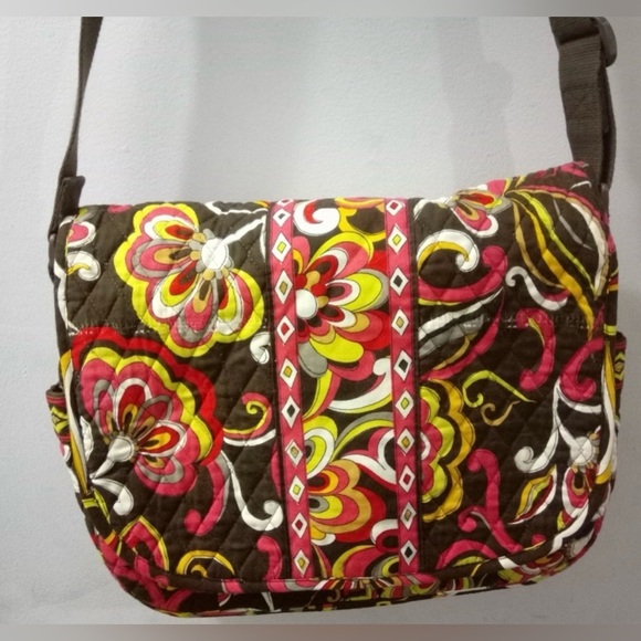 EUC Vera Bradley Laptop Messenger Crossbody Bag, Color Red, Brown, Yellow, - Picture 4 of 12